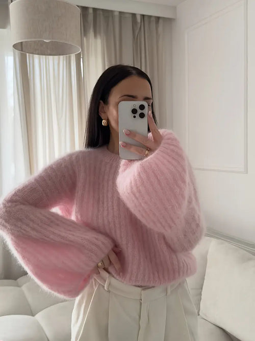 Ribbad Lanternärmad Sweater | Tillsammans mot Bröstcancer