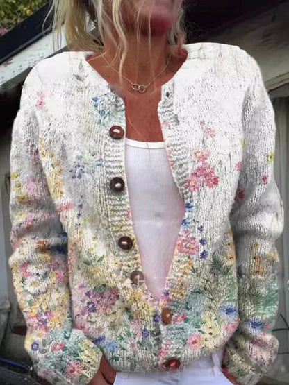 Pauline™ - Blommig Stickad Kofta