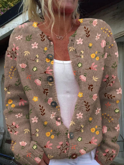 Pauline™ - Blommig Stickad Kofta