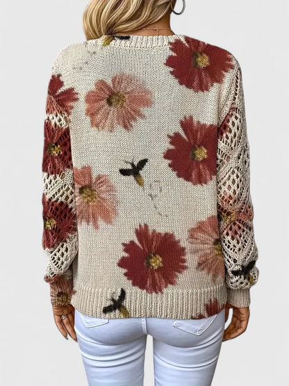 Elvira™ - Stickad Blommig Tröja
