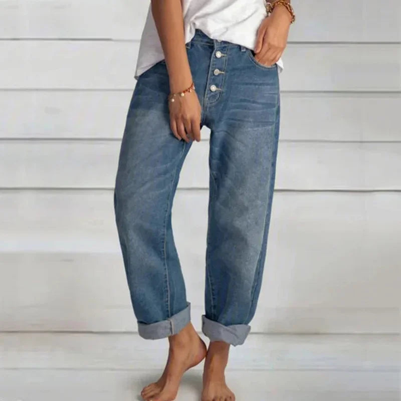 Wrona™ - Stilfulla Jeans med Lös Passform och Hög Midja