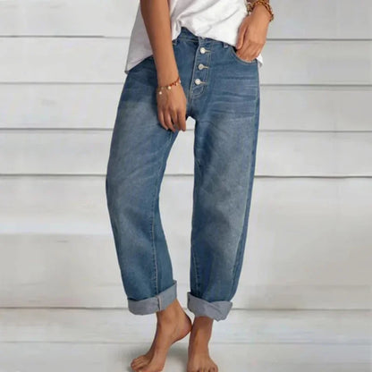 Wrona™ - Stilfulla Jeans med Lös Passform och Hög Midja
